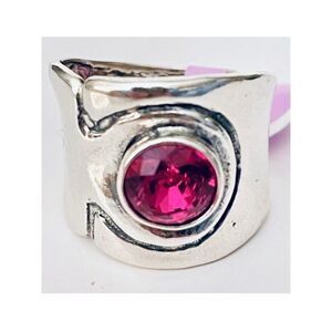 NWT Gorgeous Sz 7 Made in Israel .925 Sterling Silver Thick Pink Big Stone Ring